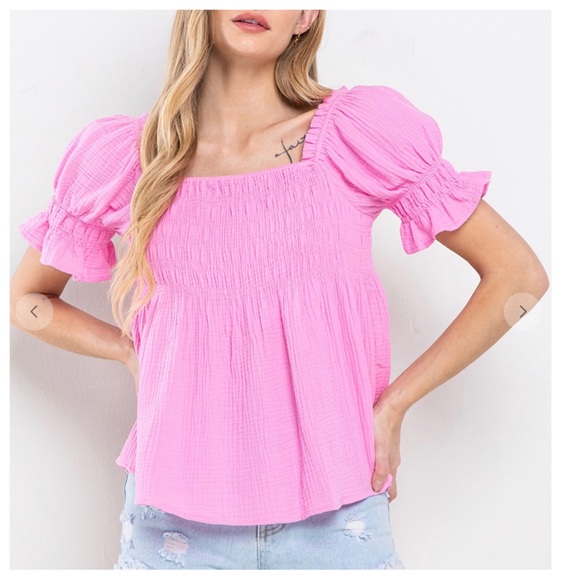 20 Boho - Short puff sleeve square neck top - Picture 4 of 4